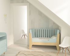 Дитяче ліжечко IndigoWood Tower Baby 140x70cm blue/natural wood (зі знімною спинкою, з додатковим бортиком)